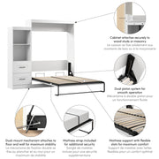 Modubox Murphy Wall Bed Edge 91W Queen Murphy Wall Bed and Closet Organizer with Drawers in White