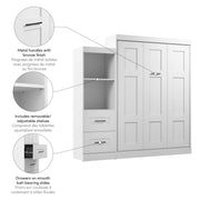 Modubox Murphy Wall Bed Edge 91W Queen Murphy Wall Bed and Closet Organizer with Drawers in White