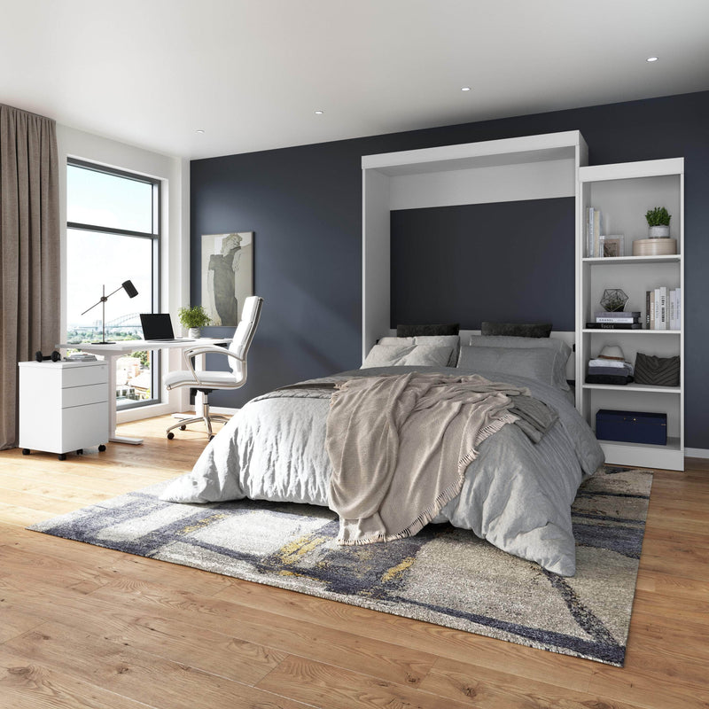 Modubox Murphy Wall Bed Edge 91W Queen Murphy Wall Bed with Closet Organizer in White