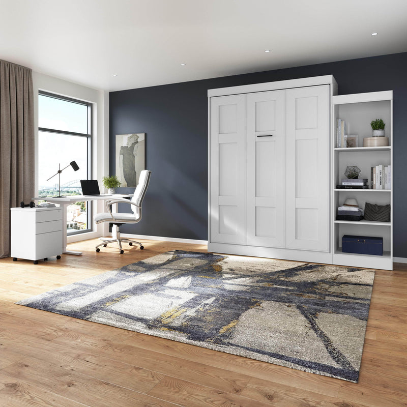 Modubox Murphy Wall Bed Edge 91W Queen Murphy Wall Bed with Closet Organizer in White