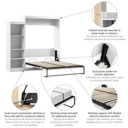 Modubox Murphy Wall Bed Edge 91W Queen Murphy Wall Bed with Closet Organizer in White