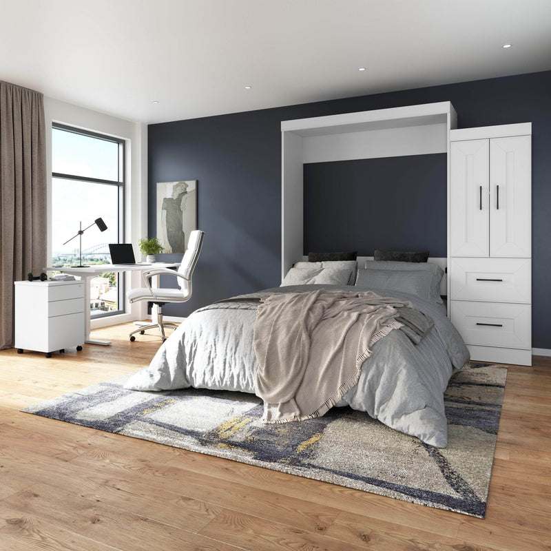 Modubox Murphy Wall Bed Edge 91W Queen Murphy Wall Bed with Wardrobe in White