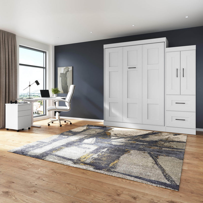 Modubox Murphy Wall Bed Edge 91W Queen Murphy Wall Bed with Wardrobe in White