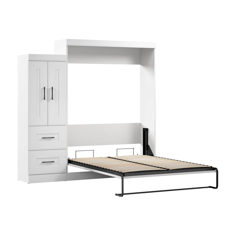 Modubox Murphy Wall Bed Edge 91W Queen Murphy Wall Bed with Wardrobe in White