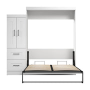Modubox Murphy Wall Bed Edge 91W Queen Murphy Wall Bed with Wardrobe in White