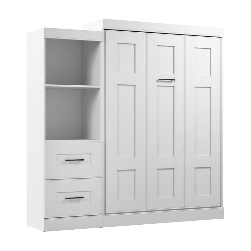 Modubox Murphy Wall Bed Edge Full Murphy Wall Bed and Closet Organizer with Drawers in White