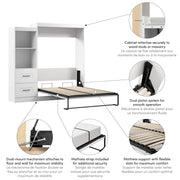 Modubox Murphy Wall Bed Edge Full Murphy Wall Bed and Closet Organizer with Drawers in White