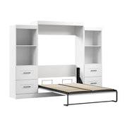 Modubox Murphy Wall Bed Edge Full Murphy Wall Bed and Closet Organizers with Drawers in White