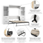 Modubox Murphy Wall Bed Edge Full Murphy Wall Bed and Closet Organizers with Drawers in White