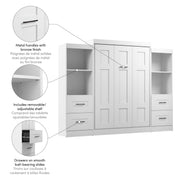 Modubox Murphy Wall Bed Edge Full Murphy Wall Bed and Closet Organizers with Drawers in White