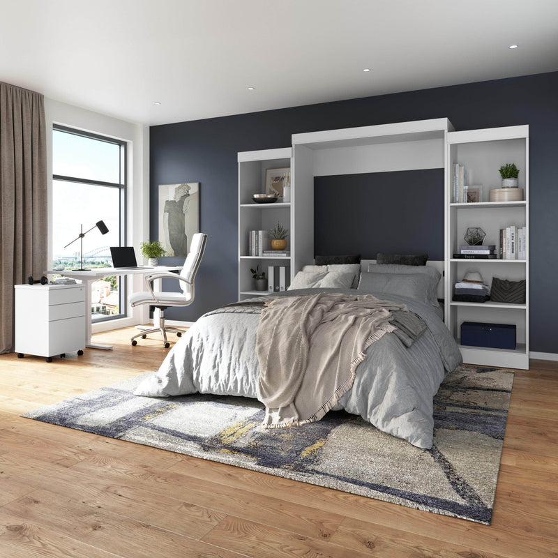 Modubox Murphy Wall Bed Edge Full Murphy Wall Bed with Closet Organizers in White