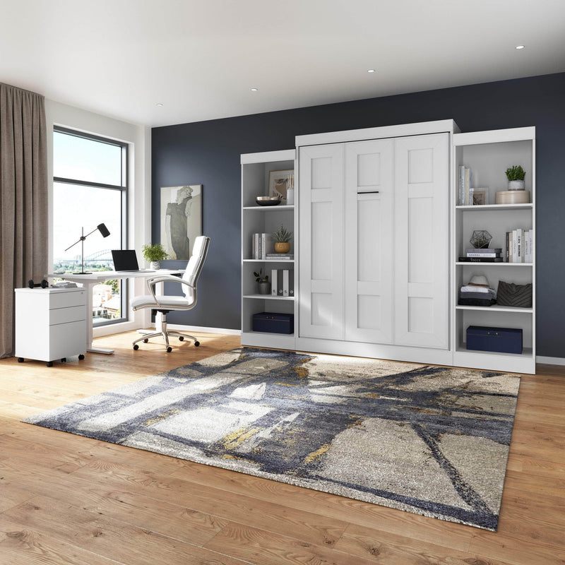 Modubox Murphy Wall Bed Edge Full Murphy Wall Bed with Closet Organizers in White