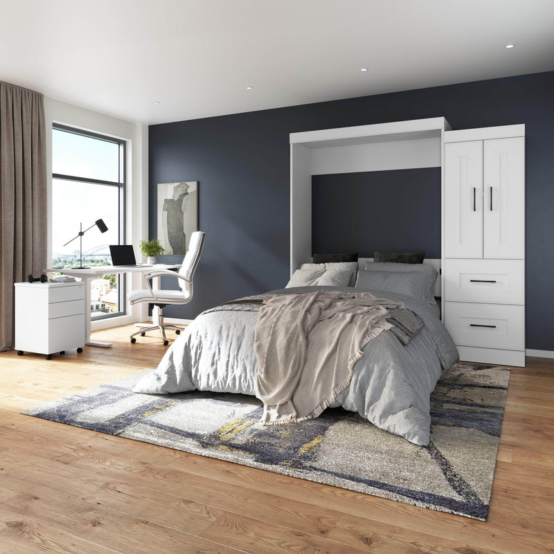 Modubox Murphy Wall Bed Edge Full Murphy Wall Bed with Wardrobe in White