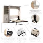 Modubox Murphy Wall Bed Key West 87W Full Murphy Wall Bed and Closet Organizer with Drawer and Doors - Available in 2 Colours