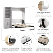 Modubox Murphy Wall Bed Key West 87W Full Murphy Wall Bed and Closet Organizer with Drawer and Doors - Available in 2 Colours