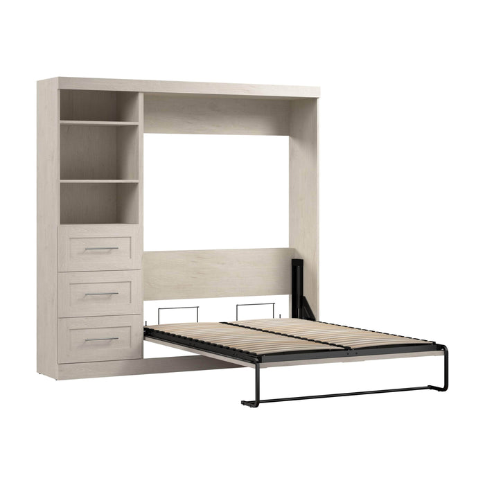 Modubox Murphy Wall Bed Linen White Oak Pur Full Murphy Wall Bed and 1 Storage Unit with Drawers (84”) - Available in 7 Colours