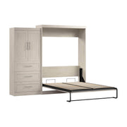 Modubox Murphy Wall Bed Linen White Oak Pur Queen Murphy Wall Bed and 1 Storage Unit with Drawers (101”) - Available in 4 Colours