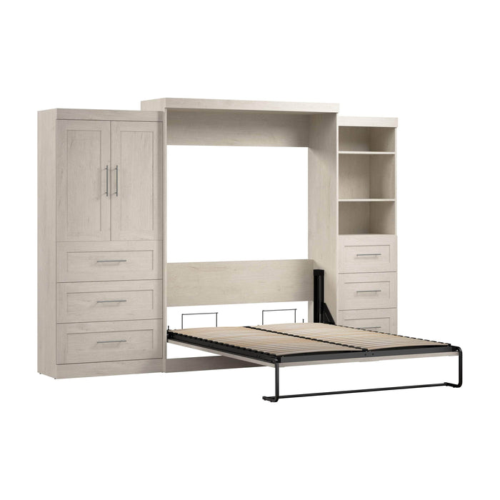 Modubox Murphy Wall Bed Linen White Oak Pur Queen Murphy Wall Bed and 2 Multifunctional Storage Units with Drawers (126W) - Available in 5 Colours