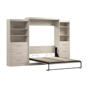 Modubox Murphy Wall Bed Linen White Oak Pur Queen Murphy Wall Bed and 2 Storage Units with Drawers (126”) - Available in 5 Colours