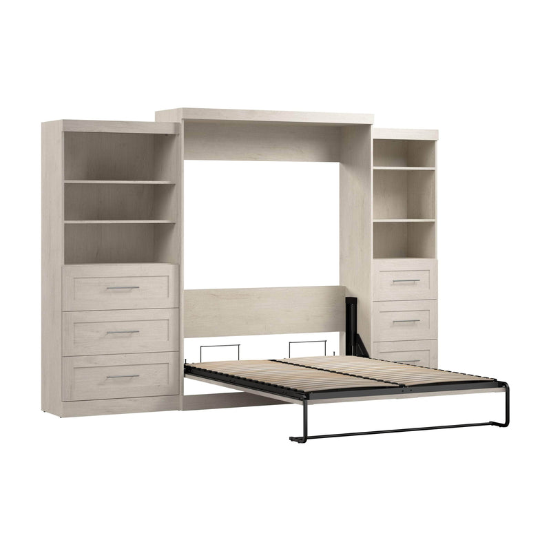 Modubox Murphy Wall Bed Linen White Oak Pur Queen Murphy Wall Bed and 2 Storage Units with Drawers (126”) - Available in 5 Colours