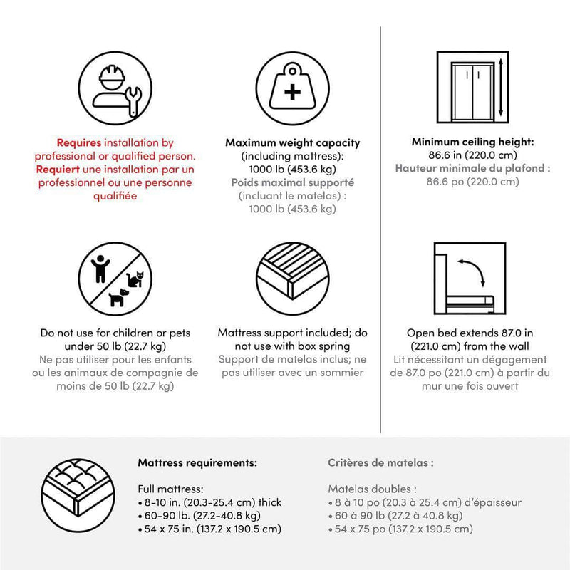 Modubox Murphy Wall Bed Lumina Full Murphy Wall Bed (61") - Available in 2 Colours