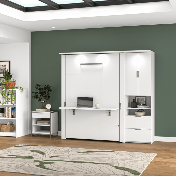 Modubox Murphy Wall Bed Lumina Full Murphy Wall Bed with Desk and 1 Storage Unit (83”) - Available in 2 Colours