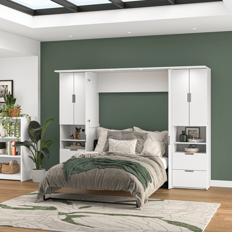 Modubox Murphy Wall Bed Lumina Full Murphy Wall Bed with Desk and 2 Storage Units (107”) - Available in 2 Colours