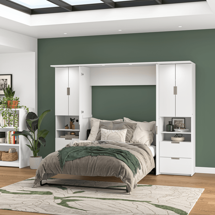 Modubox Murphy Wall Bed Lumina Full Murphy Wall Bed with Desk and 2 Storage Units (107”) - Available in 2 Colours