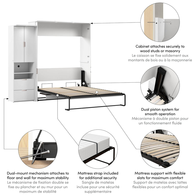 Modubox Murphy Wall Bed Lumina Queen Murphy Bed with Desk and 1 Storage Unit - Available in 2 Colours