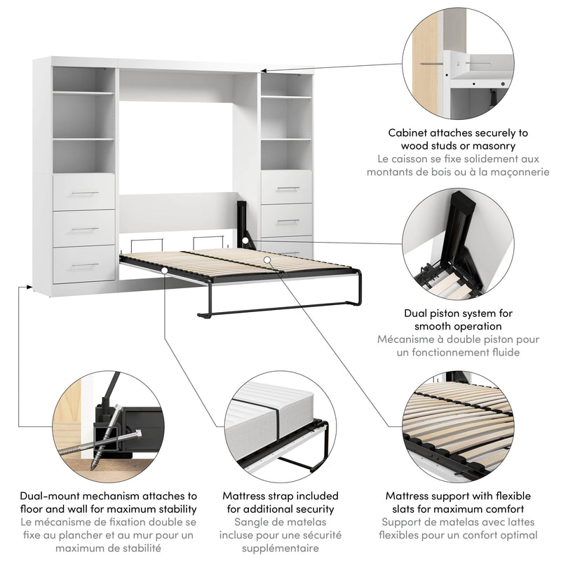 Modubox Murphy Wall Bed Nebula Full Murphy Wall Bed and 2 Closet Organizers with Drawers - Available in 3 Colours