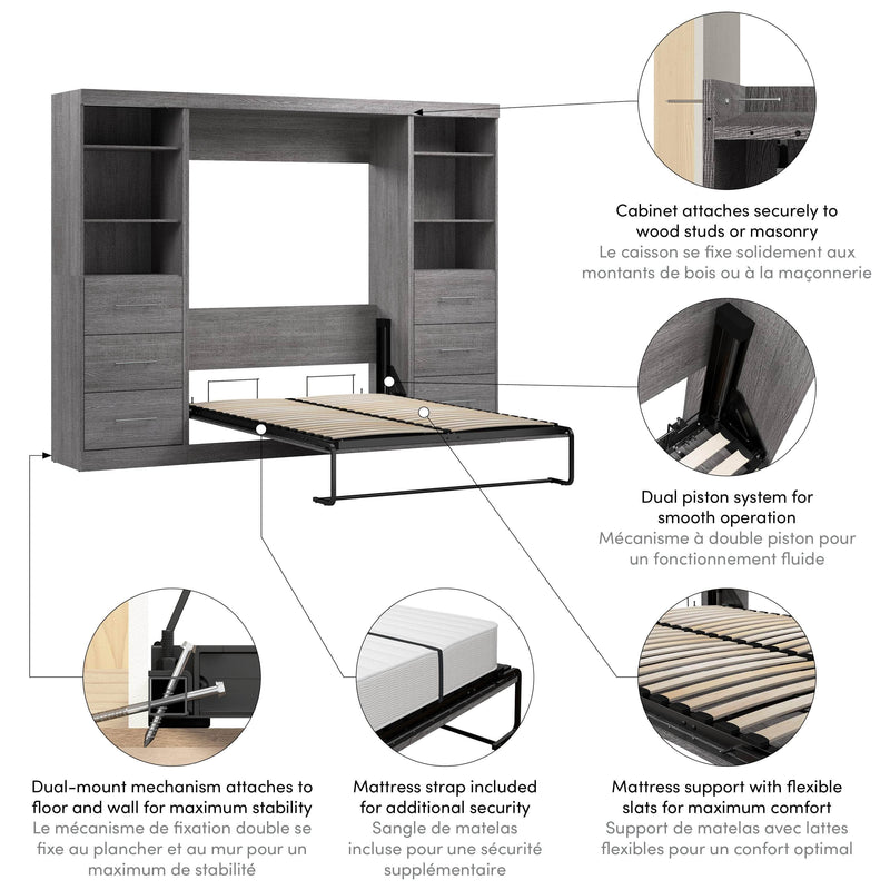 Modubox Murphy Wall Bed Nebula Full Murphy Wall Bed and 2 Closet Organizers with Drawers - Available in 3 Colours