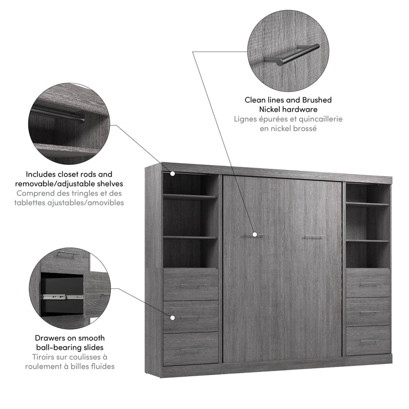Modubox Murphy Wall Bed Nebula Full Murphy Wall Bed and 2 Closet Organizers with Drawers - Available in 3 Colours