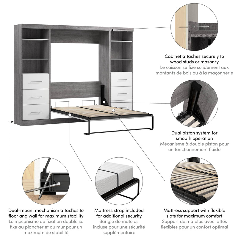 Modubox Murphy Wall Bed Nebula Full Murphy Wall Bed and 2 Closet Organizers with Drawers - Available in 3 Colours