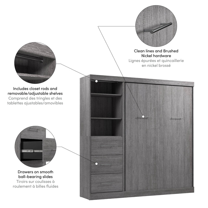 Modubox Murphy Wall Bed Nebula Full Murphy Wall Bed and Closet Organizer with Drawers - Available in 3 Colours