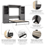 Modubox Murphy Wall Bed Nebula Queen Murphy Wall Bed and 2 Closet Organizers with Drawers - Available in 3 Colours