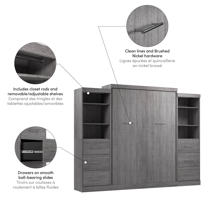 Modubox Murphy Wall Bed Nebula Queen Murphy Wall Bed and 2 Closet Organizers with Drawers - Available in 3 Colours