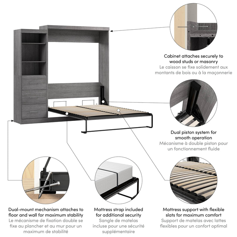 Modubox Murphy Wall Bed Nebula Queen Murphy Wall Bed and Closet Organizer with Drawers - Available in 3 Colours