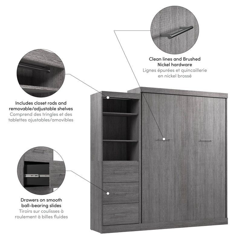 Modubox Murphy Wall Bed Nebula Queen Murphy Wall Bed and Closet Organizer with Drawers - Available in 3 Colours