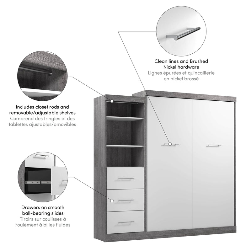 Modubox Murphy Wall Bed Nebula Queen Murphy Wall Bed and Closet Organizer with Drawers - Available in 3 Colours