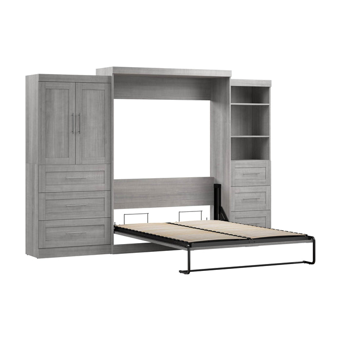 Modubox Murphy Wall Bed Platinum Grey Pur Queen Murphy Wall Bed and 2 Multifunctional Storage Units with Drawers (126W) - Available in 5 Colours