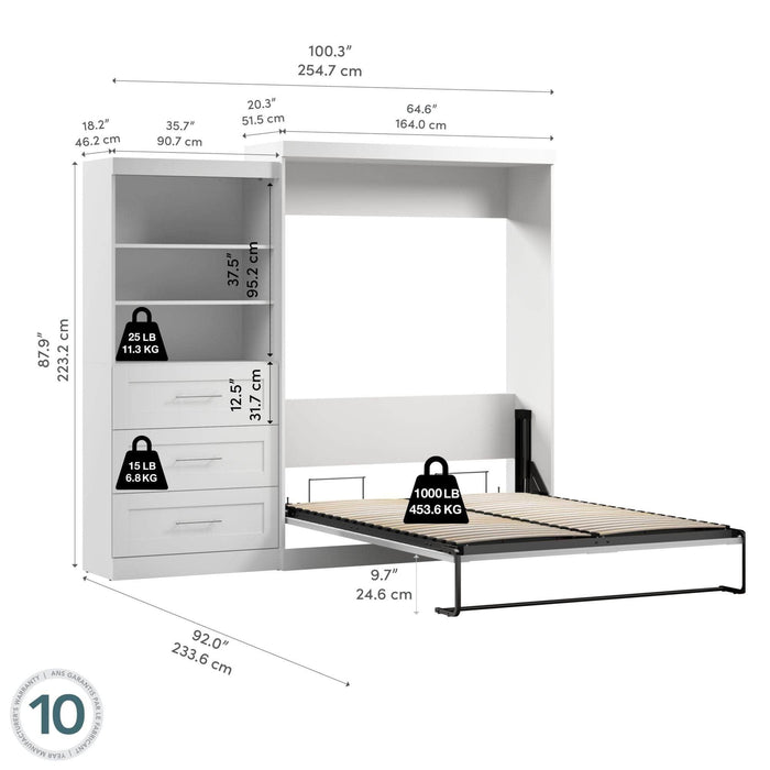 Modubox Murphy Wall Bed Pur 101" Queen Size Murphy Wall Bed with Storage Unit - Available in 3 Colours