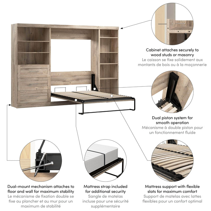 Modubox Murphy Wall Bed Pur Full Murphy Wall Bed, 1 Storage Unit with Shelves, and 1 Storage Unit with Drawers (120”) - Available in 3 Colours