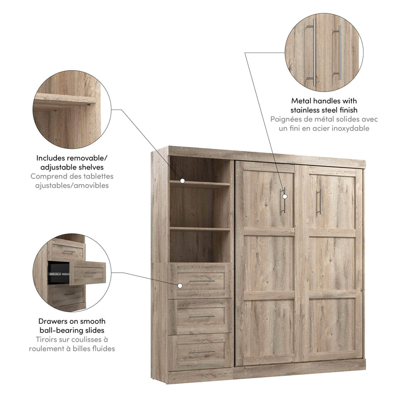 Modubox Murphy Wall Bed Pur Full Murphy Wall Bed and 1 Storage Unit with Drawers (84”) - Available in 7 Colours