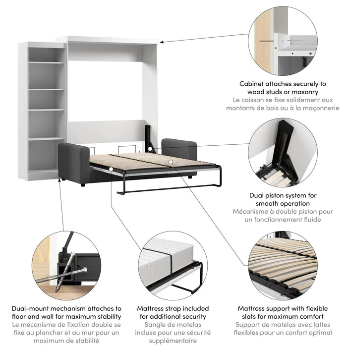 Modubox Murphy Wall Bed Pur Queen Murphy Wall Bed, a Storage Unit and a Sofa - White