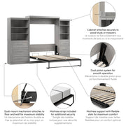 Modubox Murphy Wall Bed Pur Queen Murphy Wall Bed and 2 Storage Units with Drawers (126”) - Available in 5 Colours