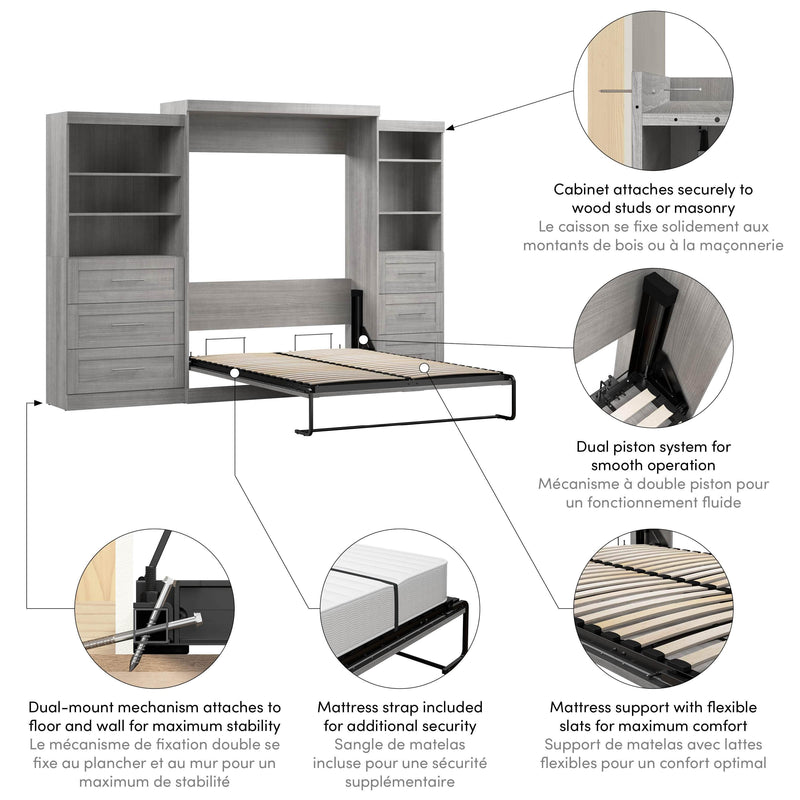 Modubox Murphy Wall Bed Pur Queen Murphy Wall Bed and 2 Storage Units with Drawers (126”) - Available in 5 Colours