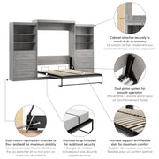 Modubox Murphy Wall Bed Pur Queen Murphy Wall Bed and 2 Storage Units with Drawers (136”) - Available in 6 Colours