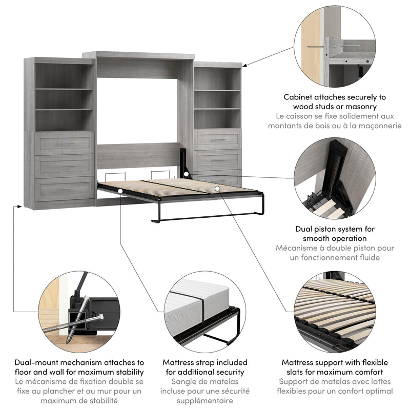 Modubox Murphy Wall Bed Pur Queen Murphy Wall Bed and 2 Storage Units with Drawers (136”) - Available in 6 Colours