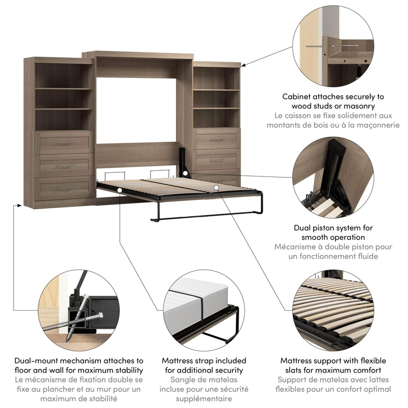Modubox Murphy Wall Bed Pur Queen Murphy Wall Bed and 2 Storage Units with Drawers (136”) - Available in 6 Colours
