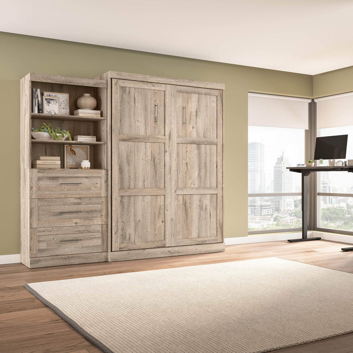 Modubox Murphy Wall Bed Rustic Brown Pur 101" Queen Size Murphy Wall Bed with Storage Unit - Available in 7 Colours
